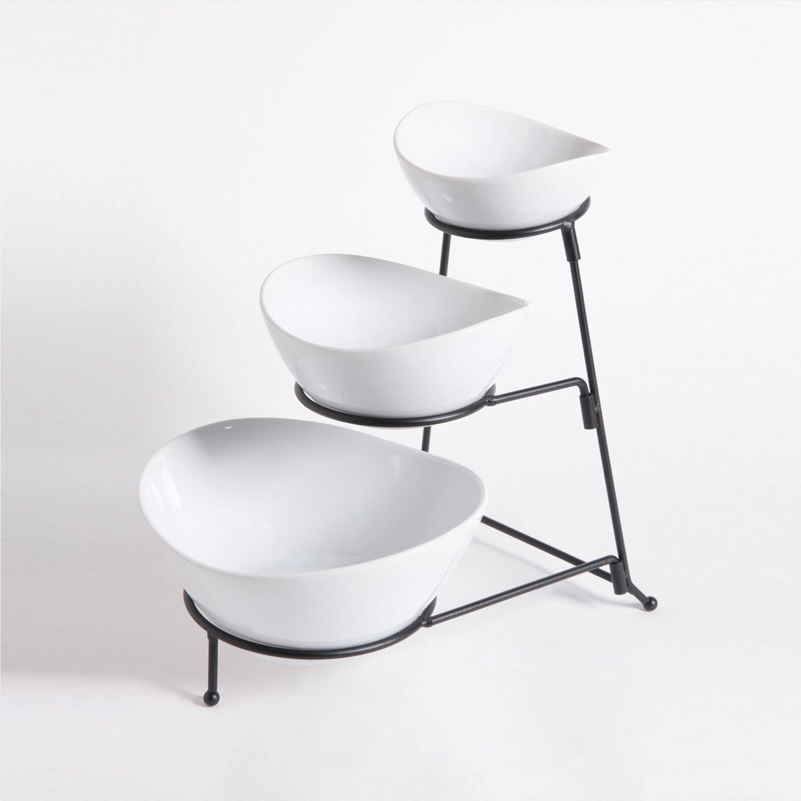 Alt View 4. Gibson - Gibson Elite Gracious Dining 3 Tier Bowl Server Set with Metal Stand - White.