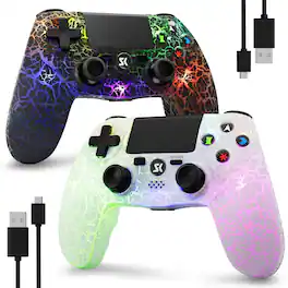 HM 1810 - Controller For Ps4 Wireless 4/ps3/pc/ios/android Pc Game With Rgb Lights Dual Vibration 6-axis Gyro 1000mah - Black & White