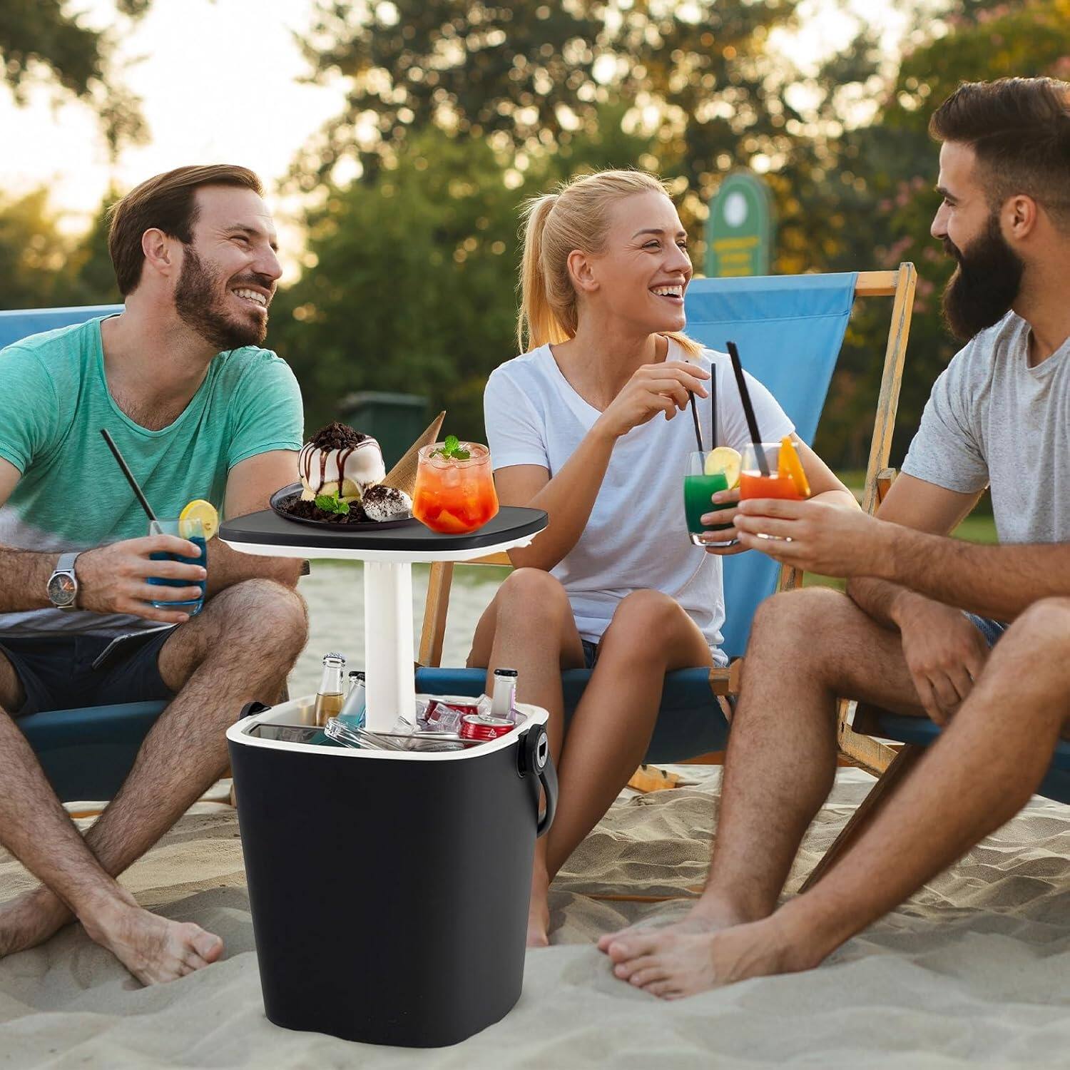 Angle. Yardgrace - Outdoor Cooler Side Table, Drink Cooler Bar, Portable Ice Bucket, Lift Top  Lid Cool with Handle - Black.