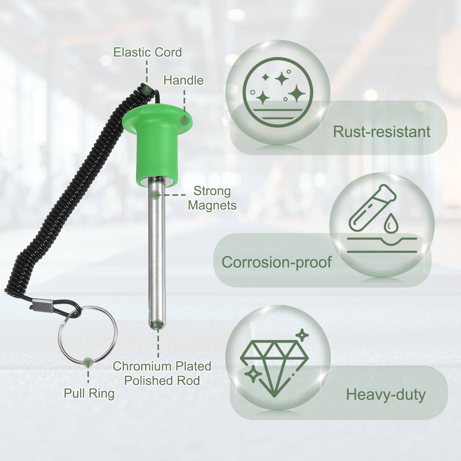 Elastic Cord Handle, Rust-resistant, Strong Magnets, Corrosion-proof, Chromium Plated Polished Rod, Pull Ring, Heavy-duty