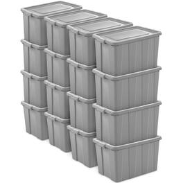 Sterilite - Tuff1 30 Gallon Plastic Storage Tote Container Bin with Lid (16 Pack) - Gray