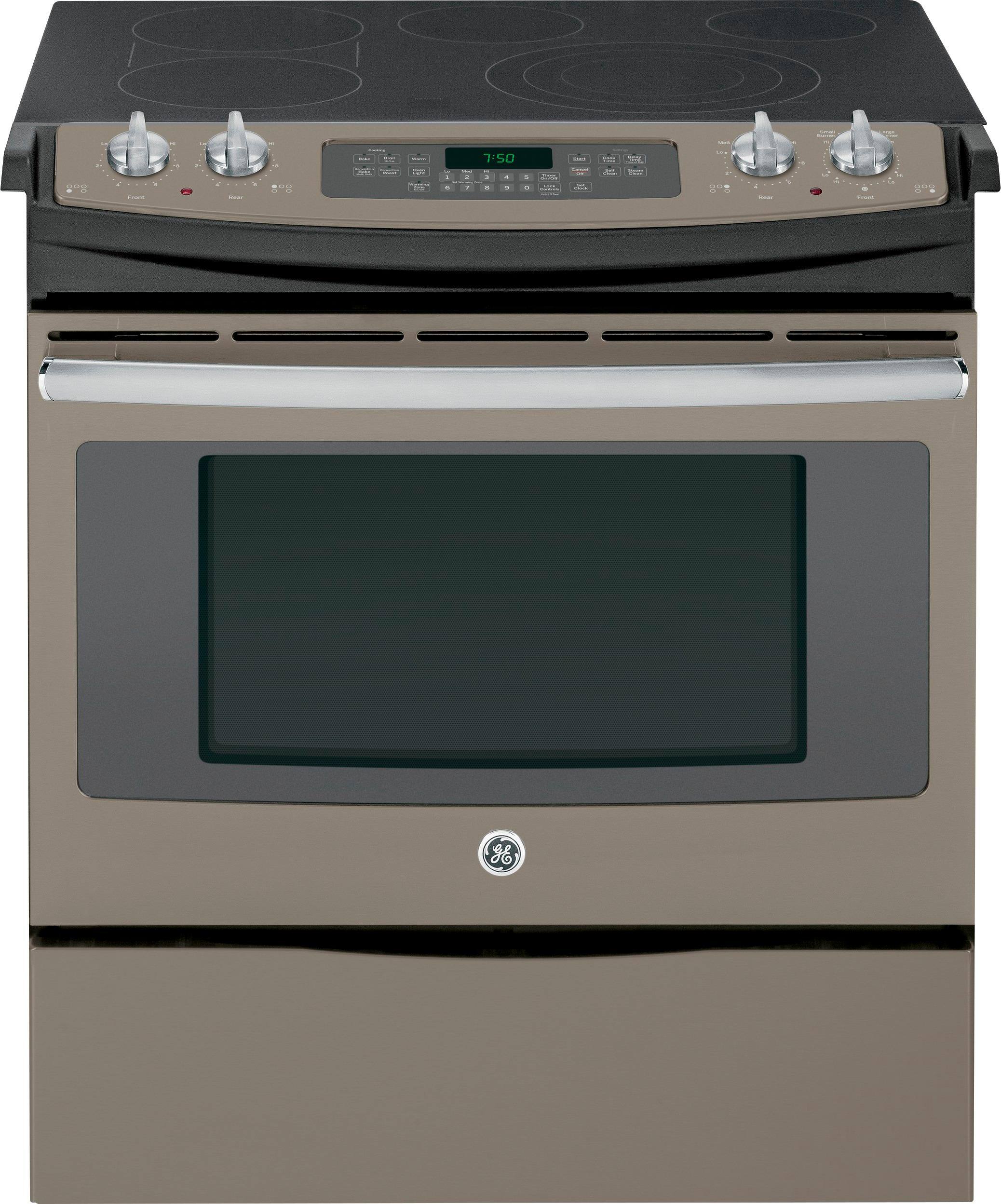Front Zoom. GE - 4.4 Cu. Ft. Self-Cleaning Slide-In Electric Convection Range - Slate.