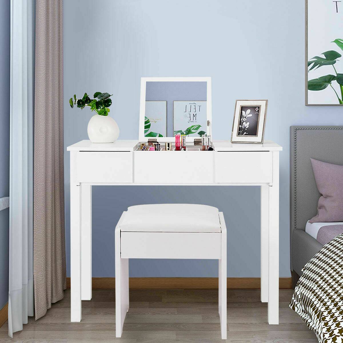 Alt View 1. Costway - Costway Vanity Dressing Table Furniture Stool Storage Box - White.
