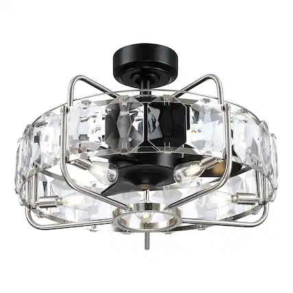 Front. Parrot Uncle - Modern 23" Black Reversible DC Motor Small Crystal Ceiling Fan with Light and Remote - Black.