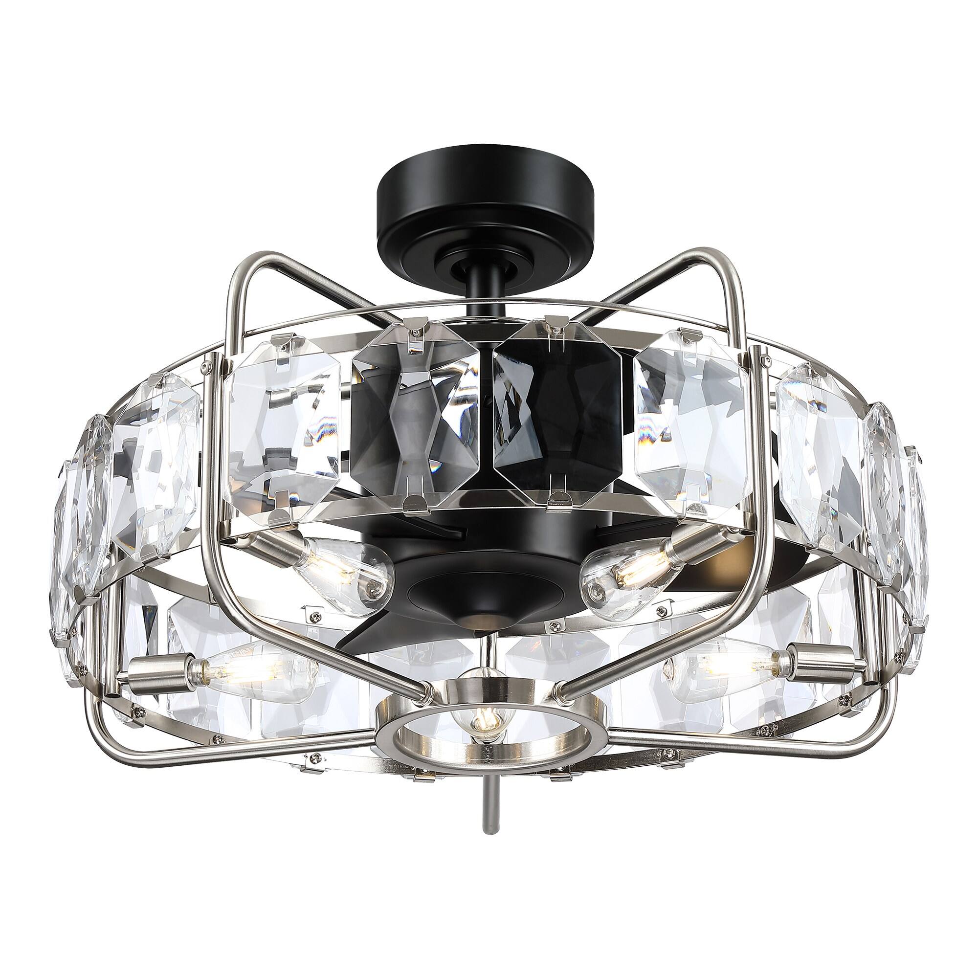 Front. Parrot Uncle - Modern 23" Black Reversible DC Motor Small Crystal Ceiling Fan with Light and Remote - Black.