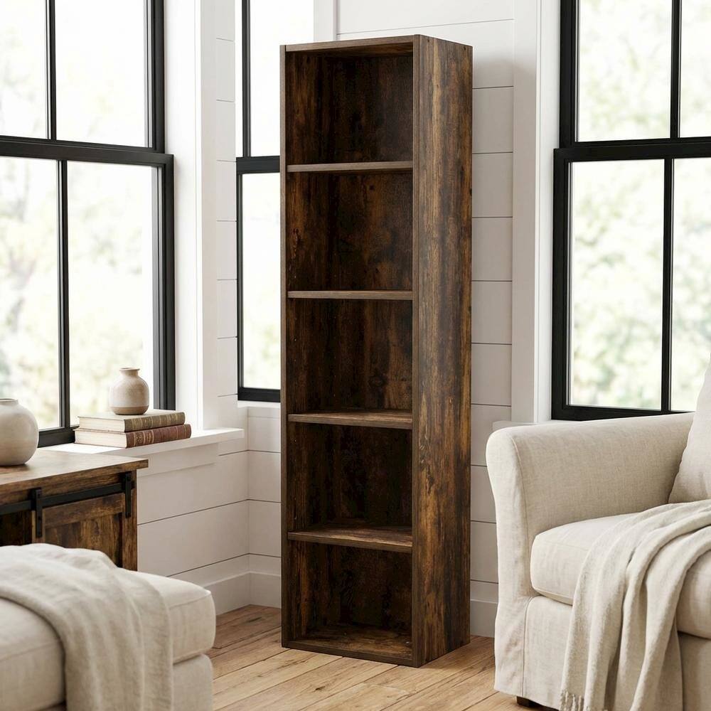 Left. FurniFact - Wooden Bookcase in Classic Finish for Home & Office Storage - Amber Pine.