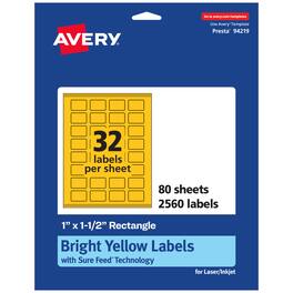 Avery - Printable Rectangle Labels, Bright 1" x 1.5", 2,560ct - Yellow