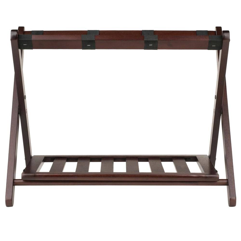 Left. FurniFact - Solid Wood Luggage Rack for Guest Room with Lower Shelf in Cappuccino Finish - Cappuccino.