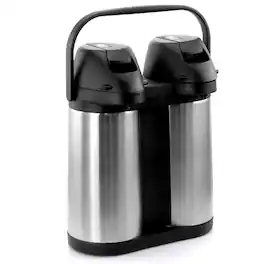 MegaChef - Dual 2 Quart Stainless Steel Airpot, Hot Water Dispenser for Coffee and Tea - Silver and Black