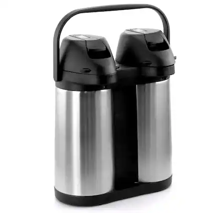 Front. MegaChef - MegaChef Dual 2 Quart Stainless Steel Airpot, Hot Water Dispenser for Coffee and Tea - Silver and Black.