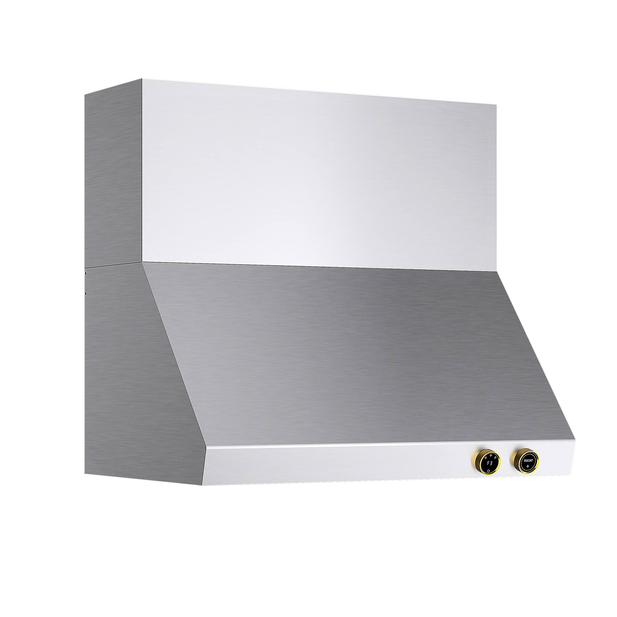 Angle. Kucht - 36" Wall Mount Range Hood 900 CFM – Stainless Steel & Gold + Digital Controls - Stainless Steel & Gold.