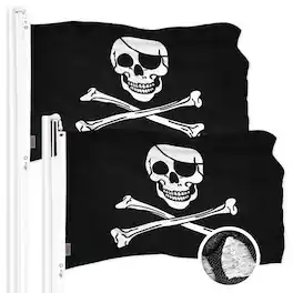 G128 - 2-Pack Pirate Jolly Roger Bones Flag — Embroidered 300D Polyester, 1 x 1.5 ft, Brass Grommets - Assorted Colors