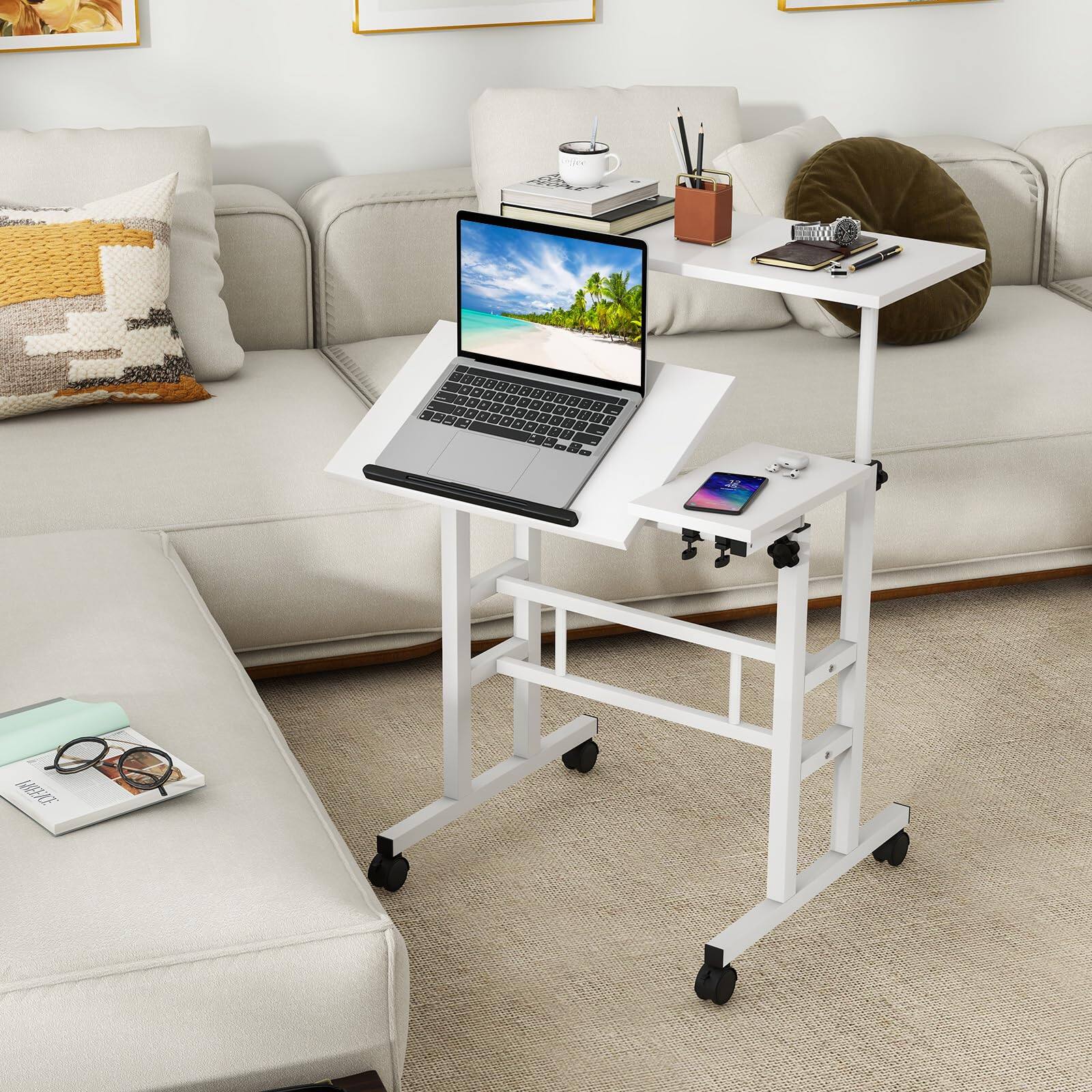 Alt View 1. Ecooso - Mobile Stand-Up Computer Desk, Height Adjustable, Dual Tilting Desktops, Rolling Workstation - Black.