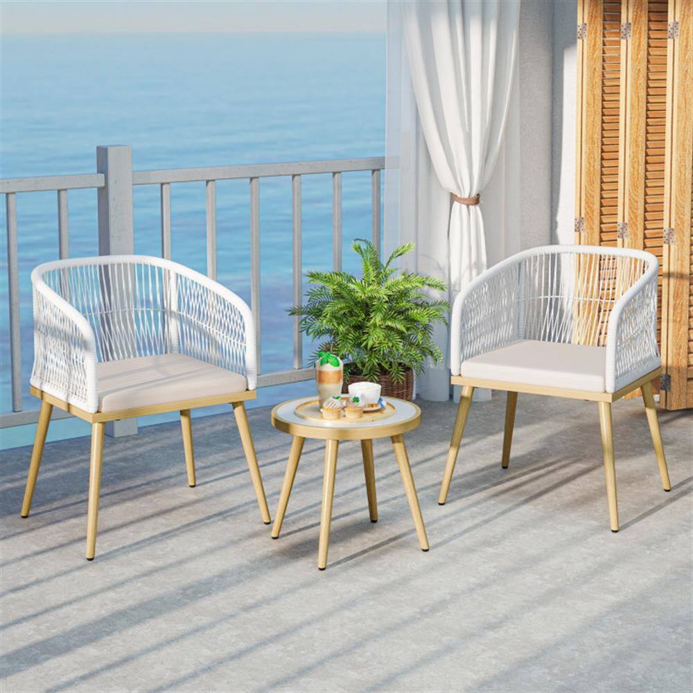 Angle. Kadyn - Patio Furniture Sets,Outdoor & Patio Furniture Sets,3 Pieces Outdoor Bistro PE Wicker Conversation Furniture Set-White - White.