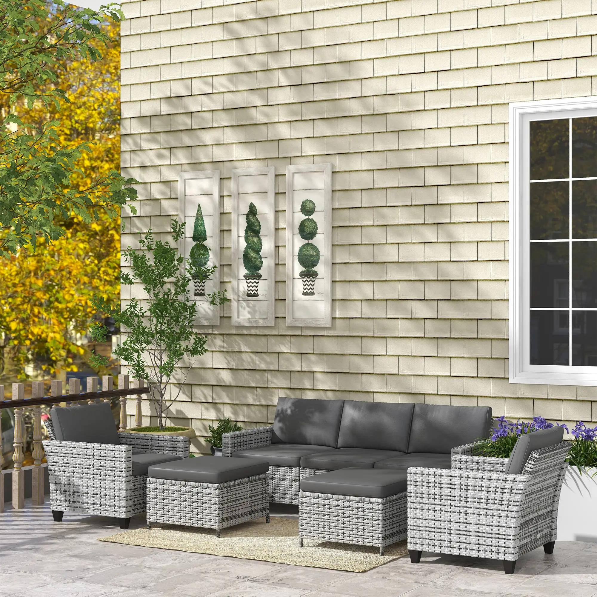 Left. Resenkos - Resenkos 7 seats rattan patio furniture set, Outdoor Sectional Furniture, PE Rattan, Mixed-Gray - Mixed-Gray.