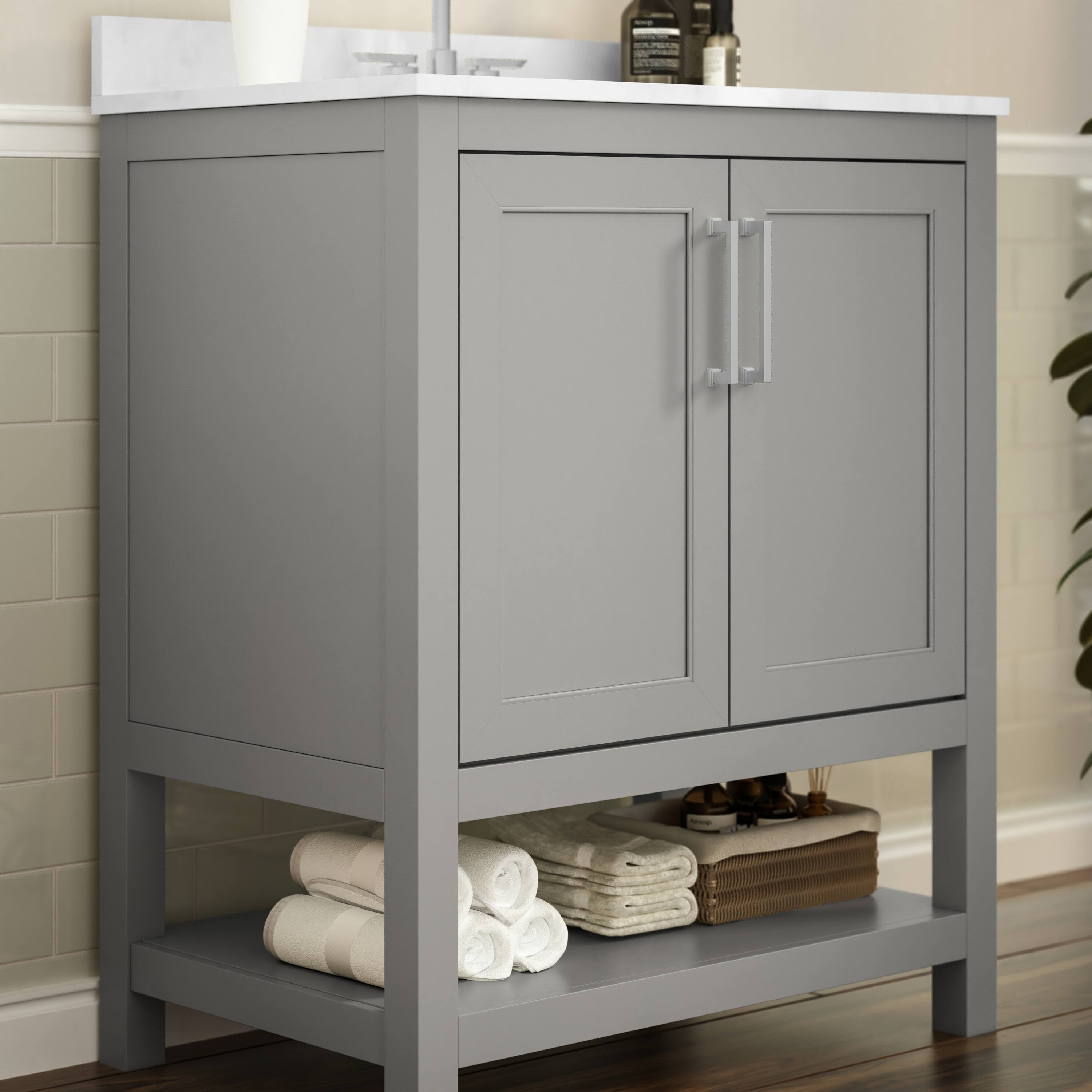 Alt View 2. Flash Furniture - Vega 30 Inch Bathroom Vanity with Sink Combo, Storage Cabinet with Soft Close Doors and Open Shelf, Carrara Marble Finis - Gray.