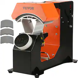 VEVOR - 3-in-1 Auto Hat Heat Press with 3pcs Interchangeable Platens(6.6" x 2.7", 6.6" x 3.8", 6.1" x 3") - Black;Orange