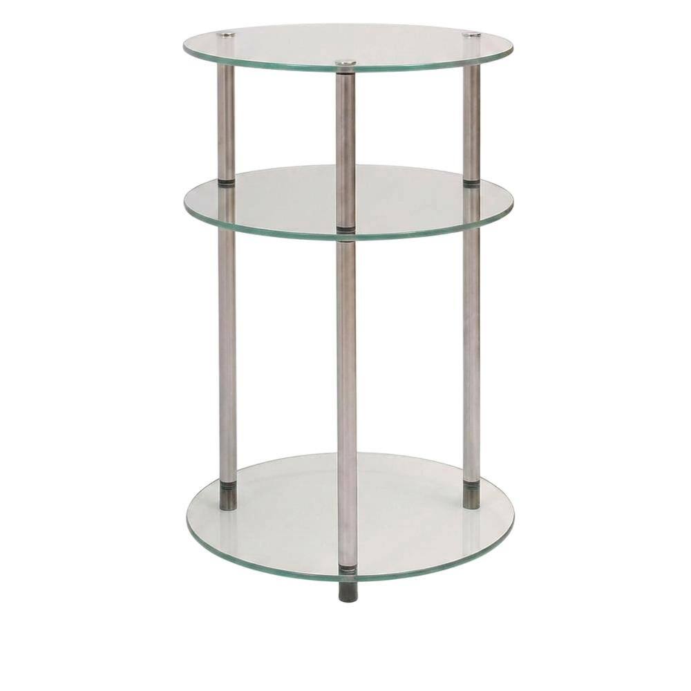 Angle. FurniFact - Round Glass Accent Table with 3 Tiers for Living Room and Lounge Spaces - Clear.