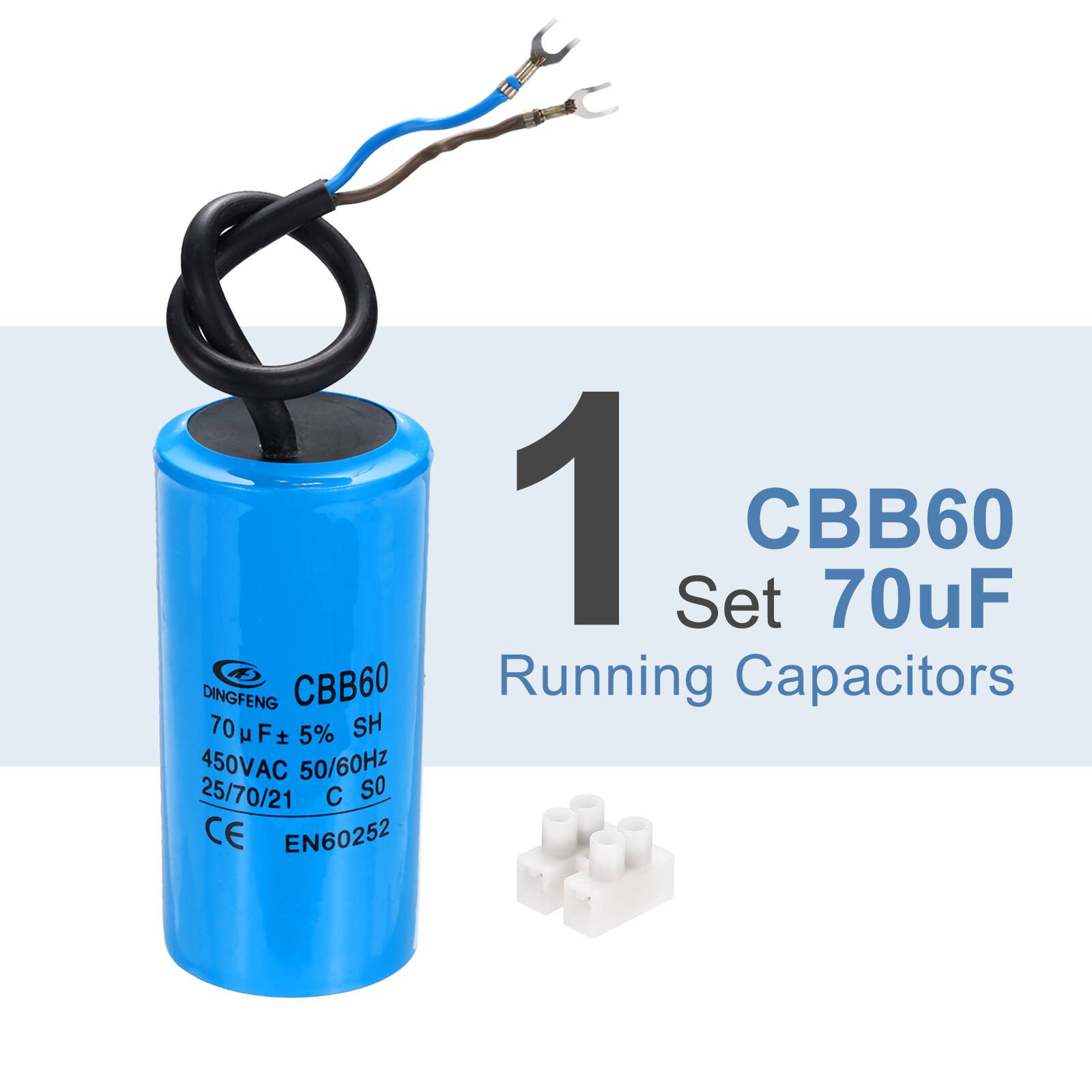 DINGFENG CBB60 70uF ± 5% SH 450VAC 50/60Hz 25/70/21 C SO CE EN60252 1 Set CBB60 70uF Running Capacitors