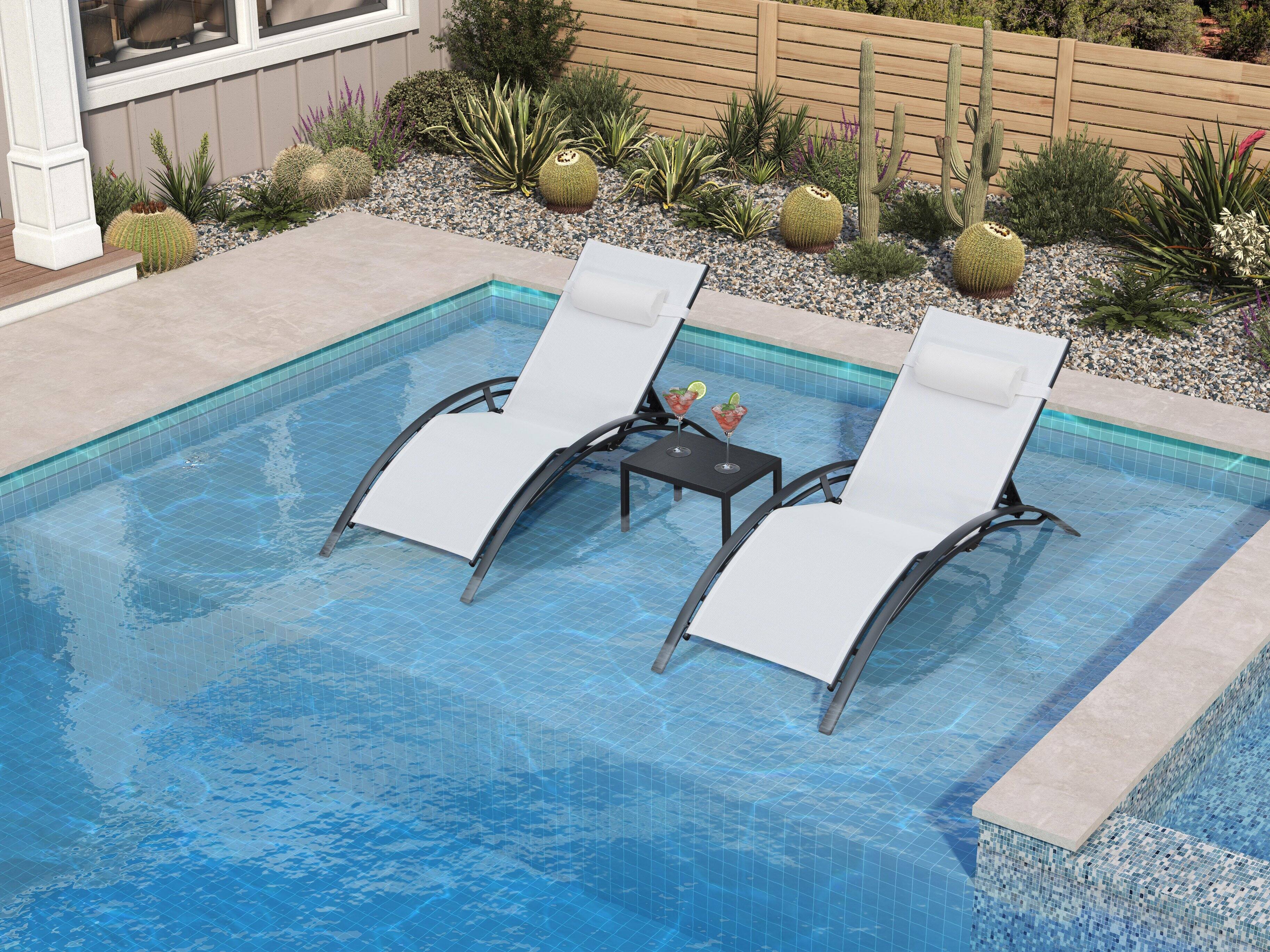 Alt View 2. PURPLE LEAF - 3-Pieces Aluminum Outdoor Chaise Lounge Patio Lounge Chair with Side Table, White - White.