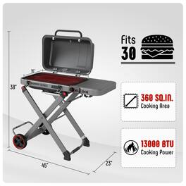 FEASTO - Outdoor Grill with Foldable Cart, Large Wheels, 360 Sq. In. Cooking Area, BBQ - Gray