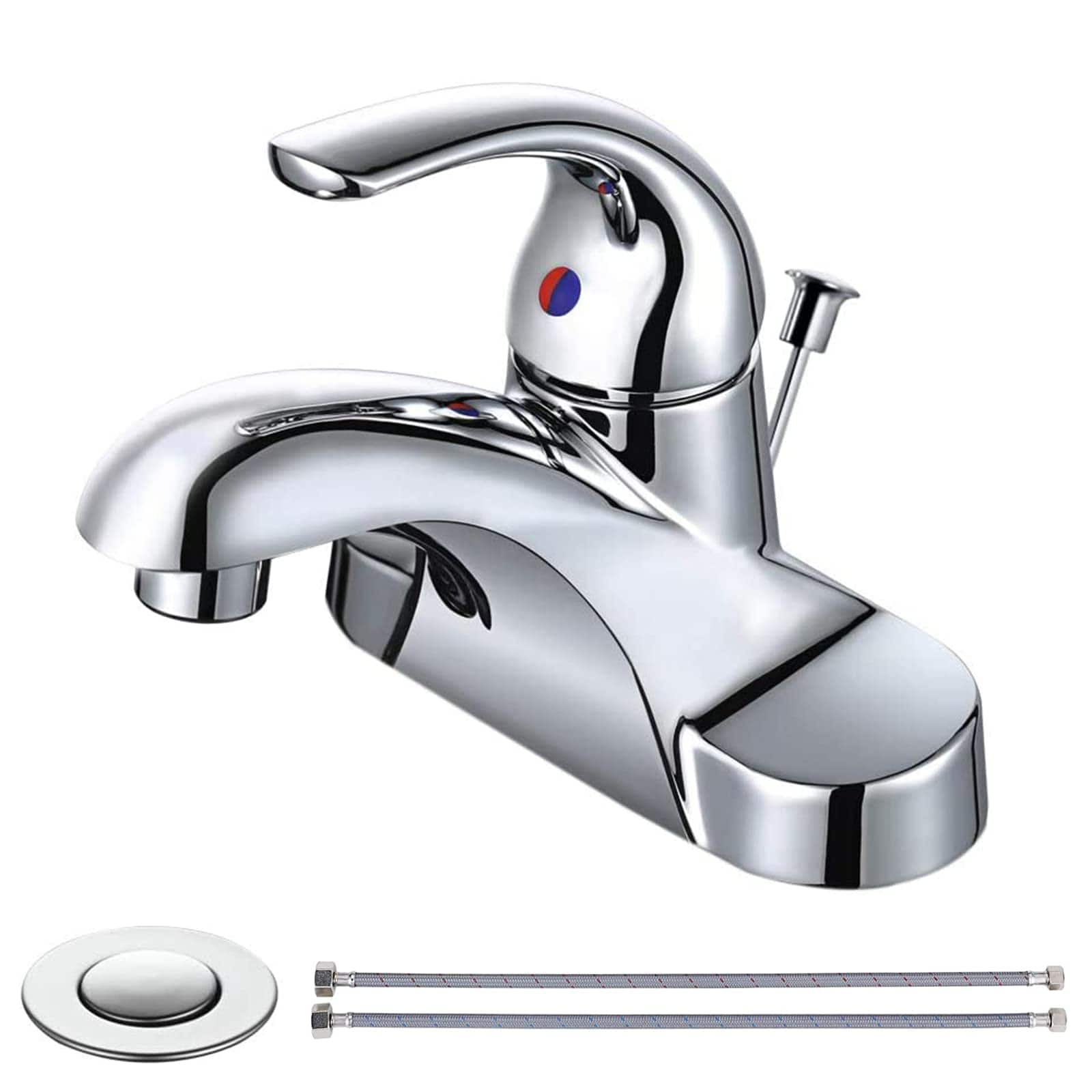 Paradigms Interiors - Bathroom Faucet Single Handle For Sink Brushed Vanity Tap With Lift Rod Drain Assembly Rv Lavatory Taps 3 Hole - Chrome