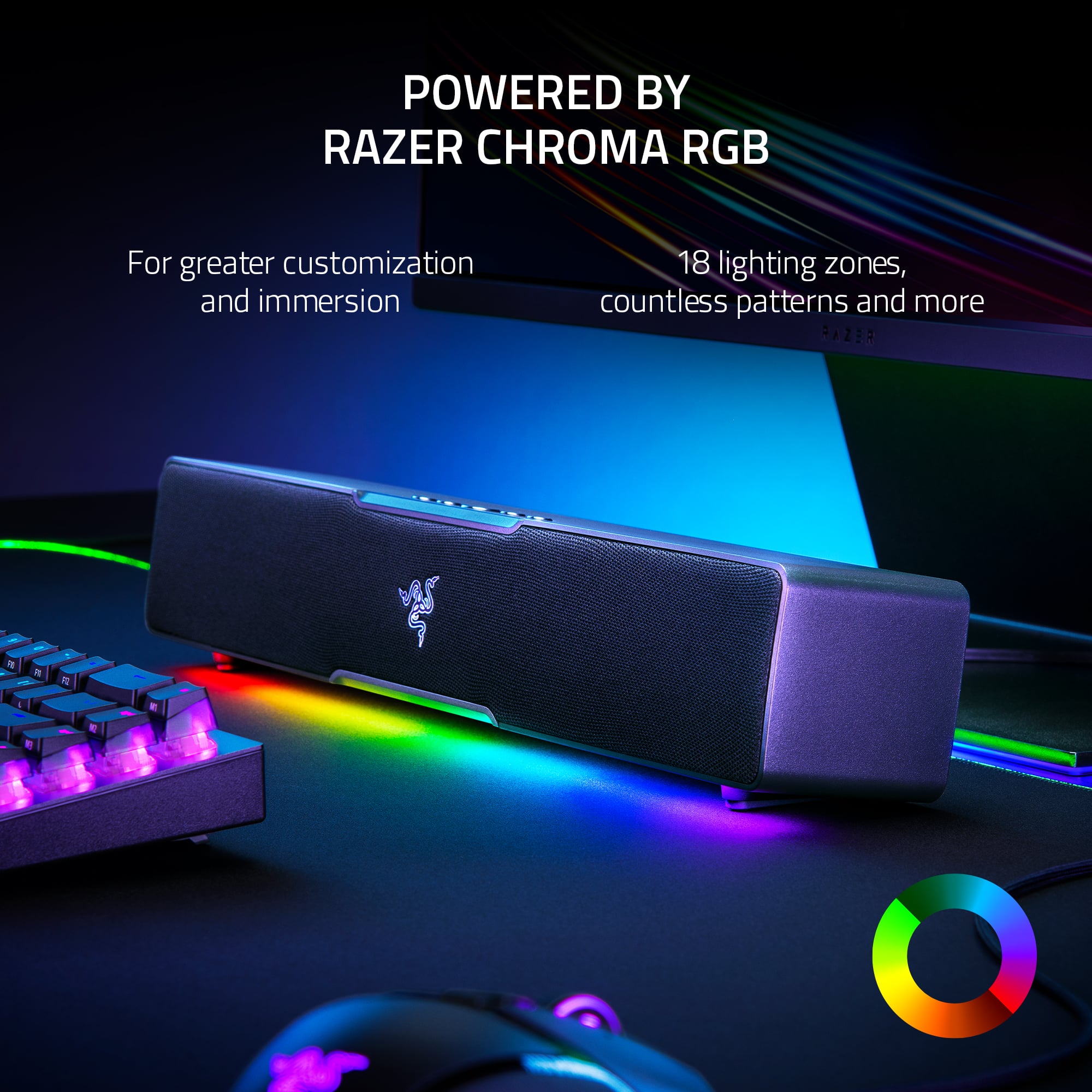 POWERED BY RAZER CHROMA RGB: For greater customization and immersion, 18 lighting zones, countless patterns, and more.
