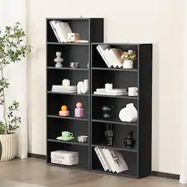 Lirago - 24in. Tall Industrial 6-Shelf Bookcase Floor Standing Open Bookshelf for Home Office Storage - Black