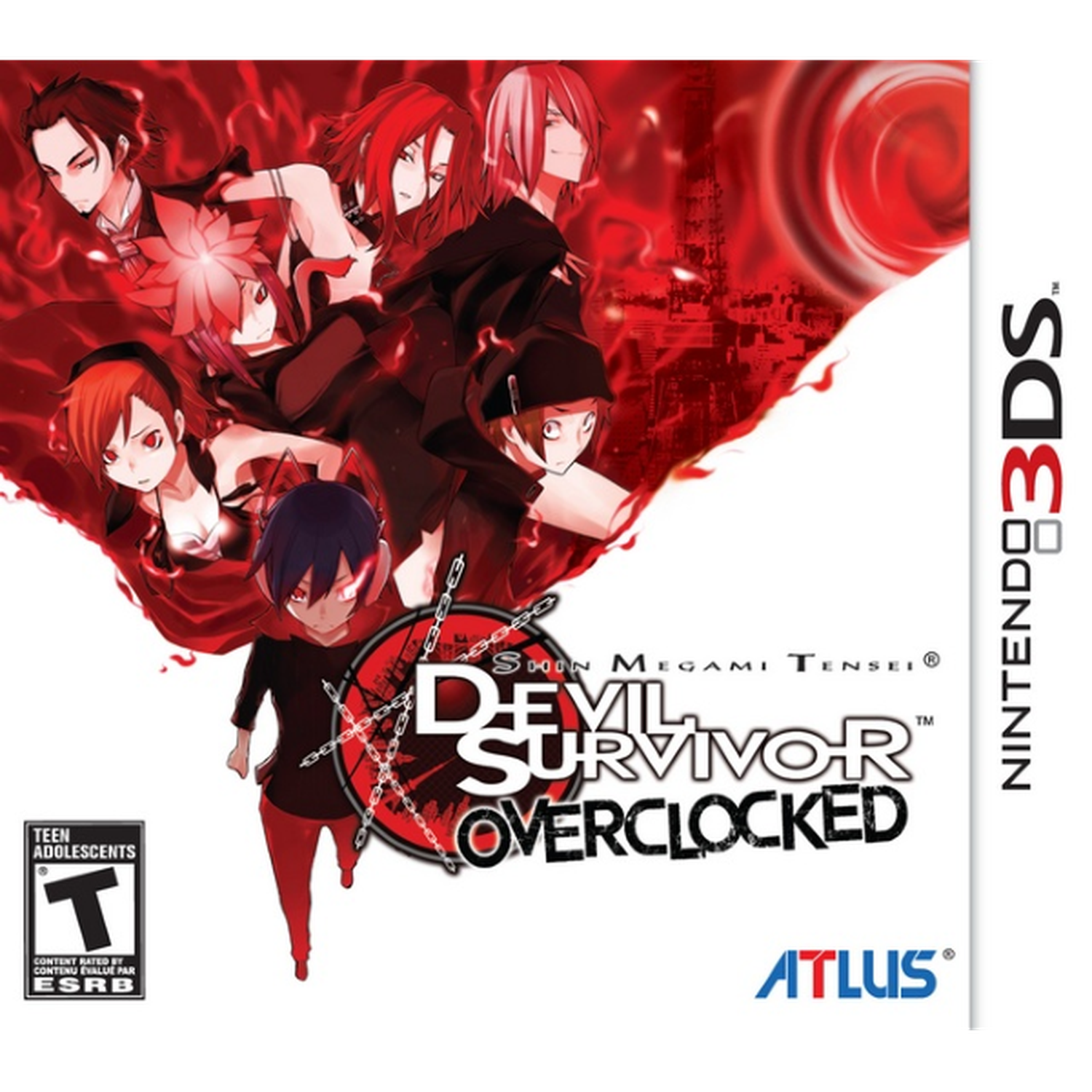Sure, here is the corrected and grouped text from the image:

---

**Title:**
- Shin Megami Tensei Devil Survivor Overclocked

**Rating:**
- Teen Adolescents
- Content Rated by ESRB

**Platform:**
- Nintendo 3DS

**Publisher:**
- Atlus

**Additional Text:**
- (No additional text present)

---