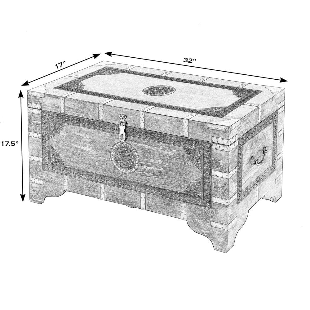 Butler Specialty - Nador Hand-Painted Brass Inlay Storage Trunk Coffee Table - Brown