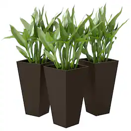 Outsunny - 28" Tall Garden Plastic Flower Pot, Set of 3 - Brown