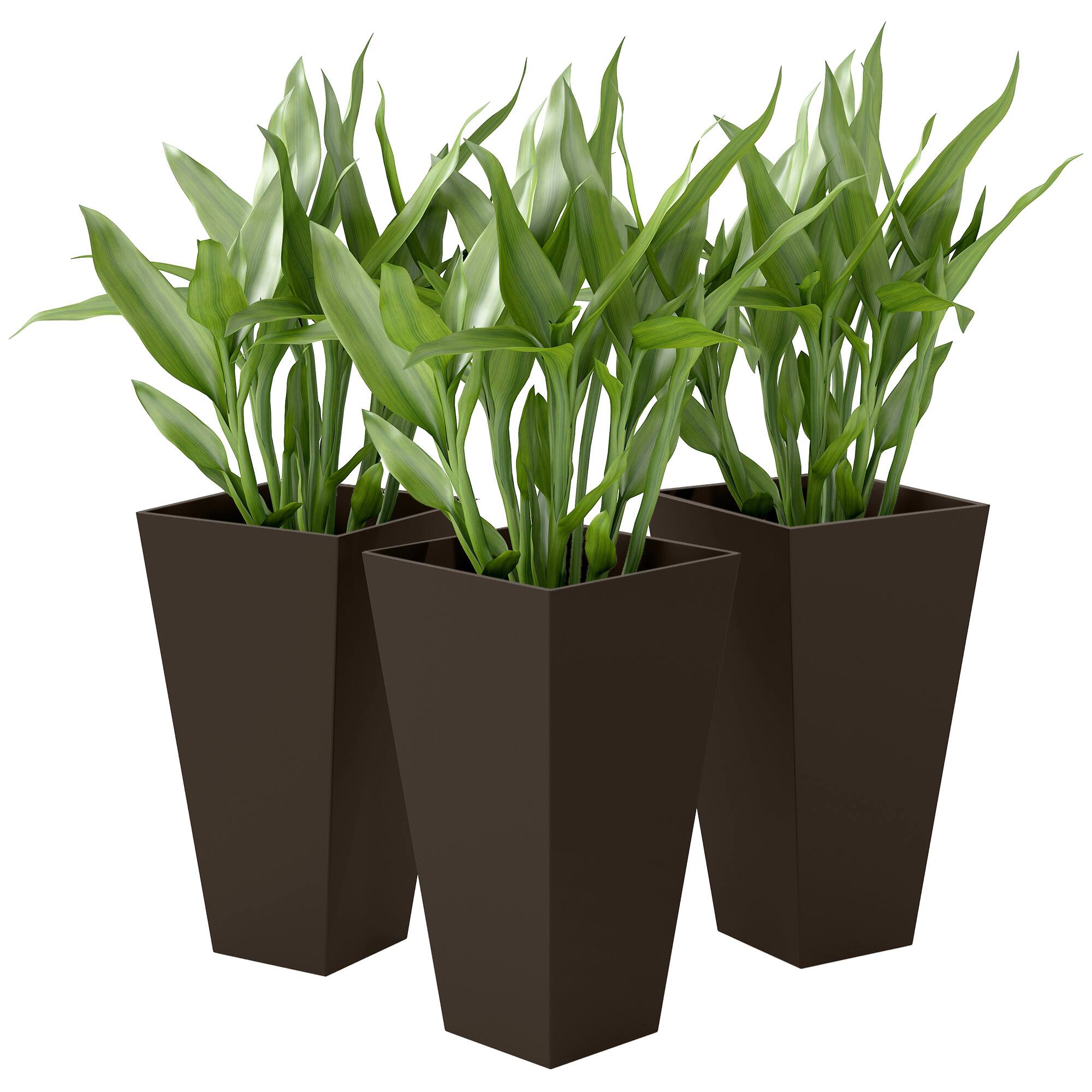 Outsunny - 28" Tall Garden Plastic Flower Pot, Set of 3 - Brown