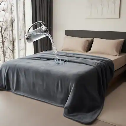 Front. Paradigms Interiors - Waterproof Blanket For Bed Water Resistant Proof Stain Leakproof Spill-proof Flannel velvet Twilight - Moon Grey & Starlit Grey-King size.