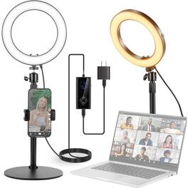 PARKER SLATER - 8" 18W desk ring light with stand and phone holder, high-power selfie light for streaming, vlogging, and video calls.