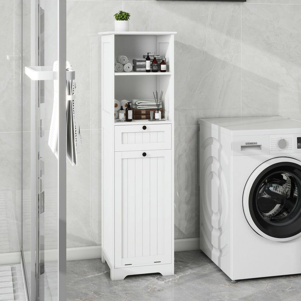 Alt View 4. Kadyn - Single-compartment, single-drawer tilting laundry organizer, White - White.