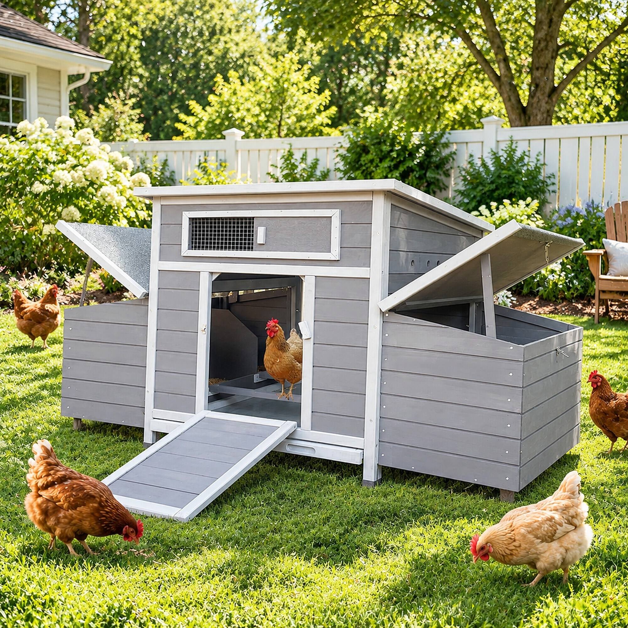 RYHNUYNE Large Wooden Chicken Coop, Outdoor Hen House, 2 Sides Nesting ...