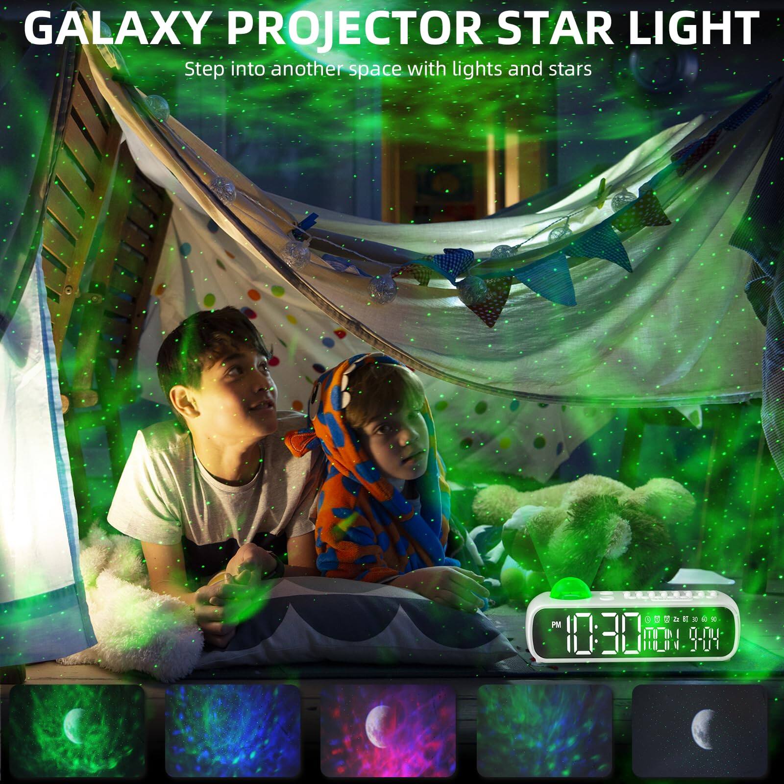 Dazzed Corner Alarm Clock, Projector Galaxy Light, Bluetooth