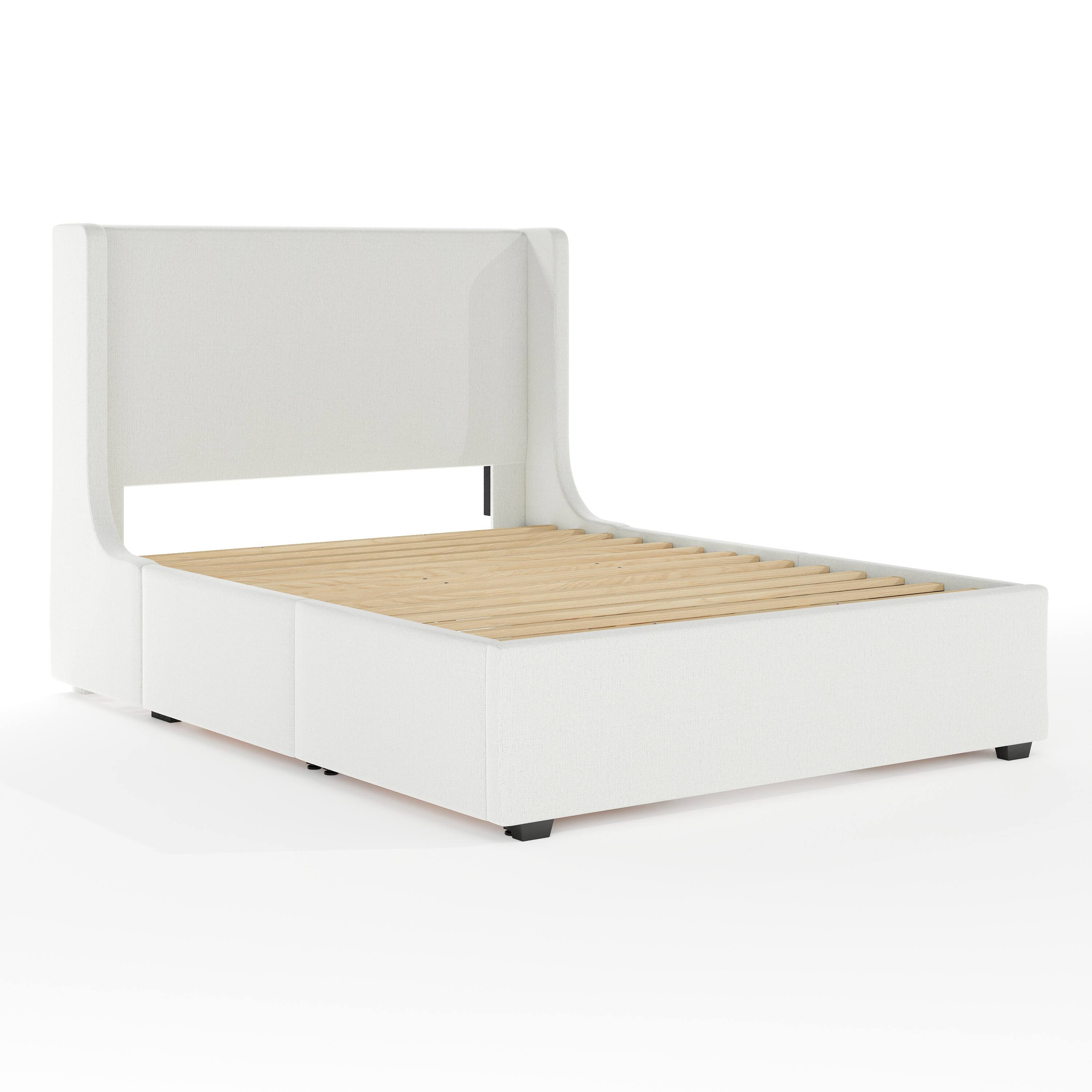 Alt View 1. Martha Stewart - Wingback Platform Storage Bed with 4 Side Storage Drawers - Off-White.