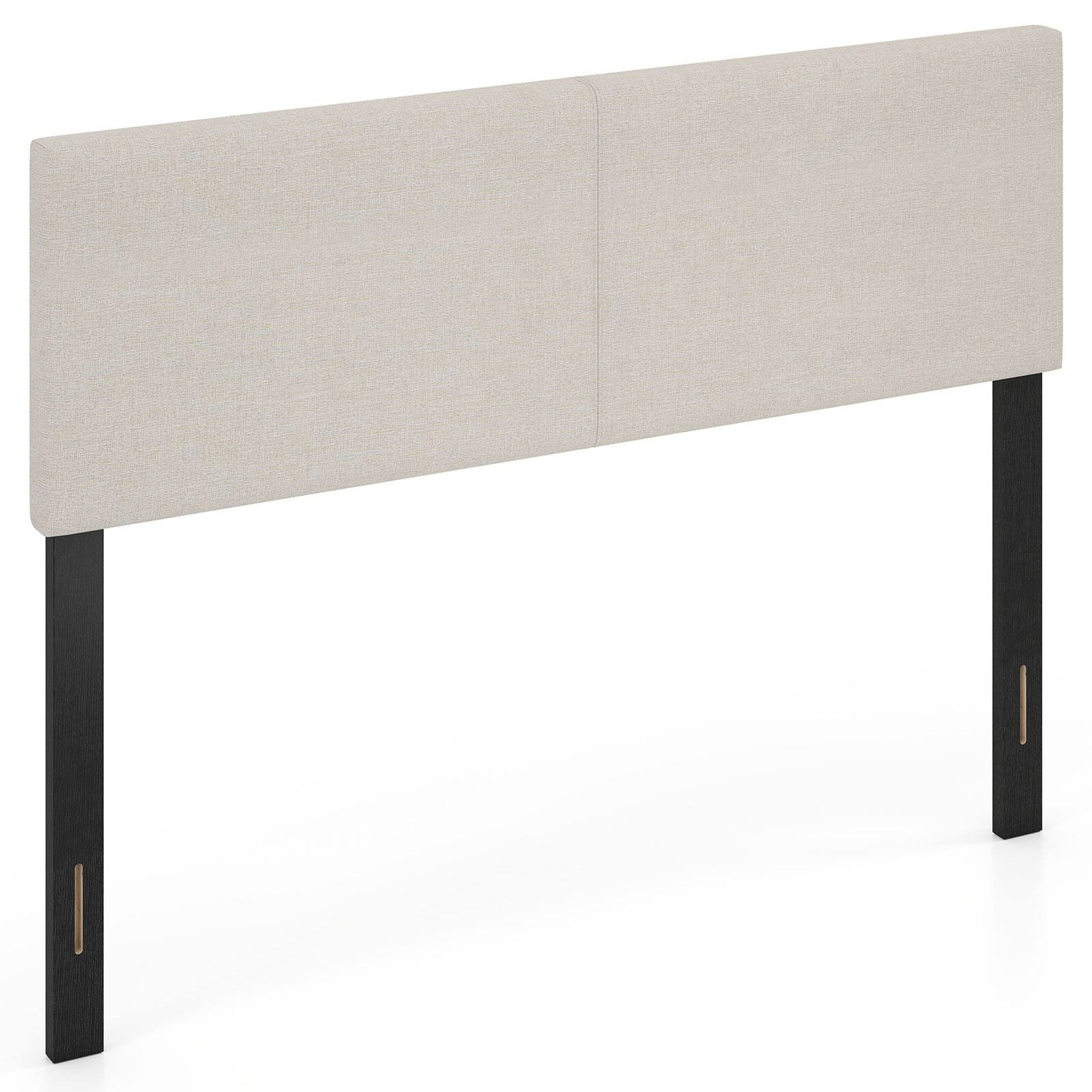 Alt View 9. Gymax - Gymax Upholstered Headboard Queen/Full SizeVertical Quilted Linen Fabric Bed Frame Beige - Beige.