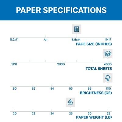 PAPER SPECIFICATIONS

PAGE SIZE (INCHES)
- 8.5x11
- A4
- 8.5x14
- 11x17

TOTAL SHEETS
- 500
- 2000
- 4000

BRIGHTNESS (GE)
- 90
- 92
- 94
- 96
- 98
- 100

PAPER WEIGHT (LB)
- 20
- 22
- 24
- 28
- 30
- 32