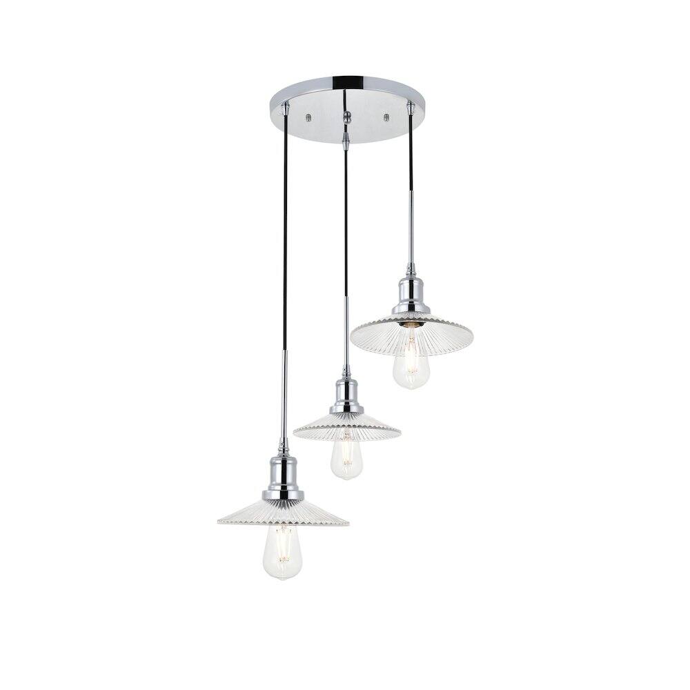 Alt View 4. Living District - Waltz 3 Light Chrome Pendant - Chrome And Clear.