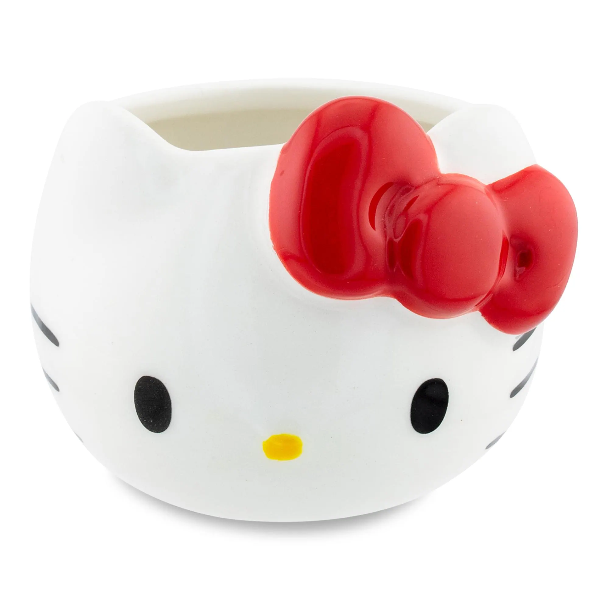 Front. Silver Buffalo - Sanrio Hello Kitty Red Bow Sculpted Ceramic Mini Mug | Holds 3 Ounces - Red.