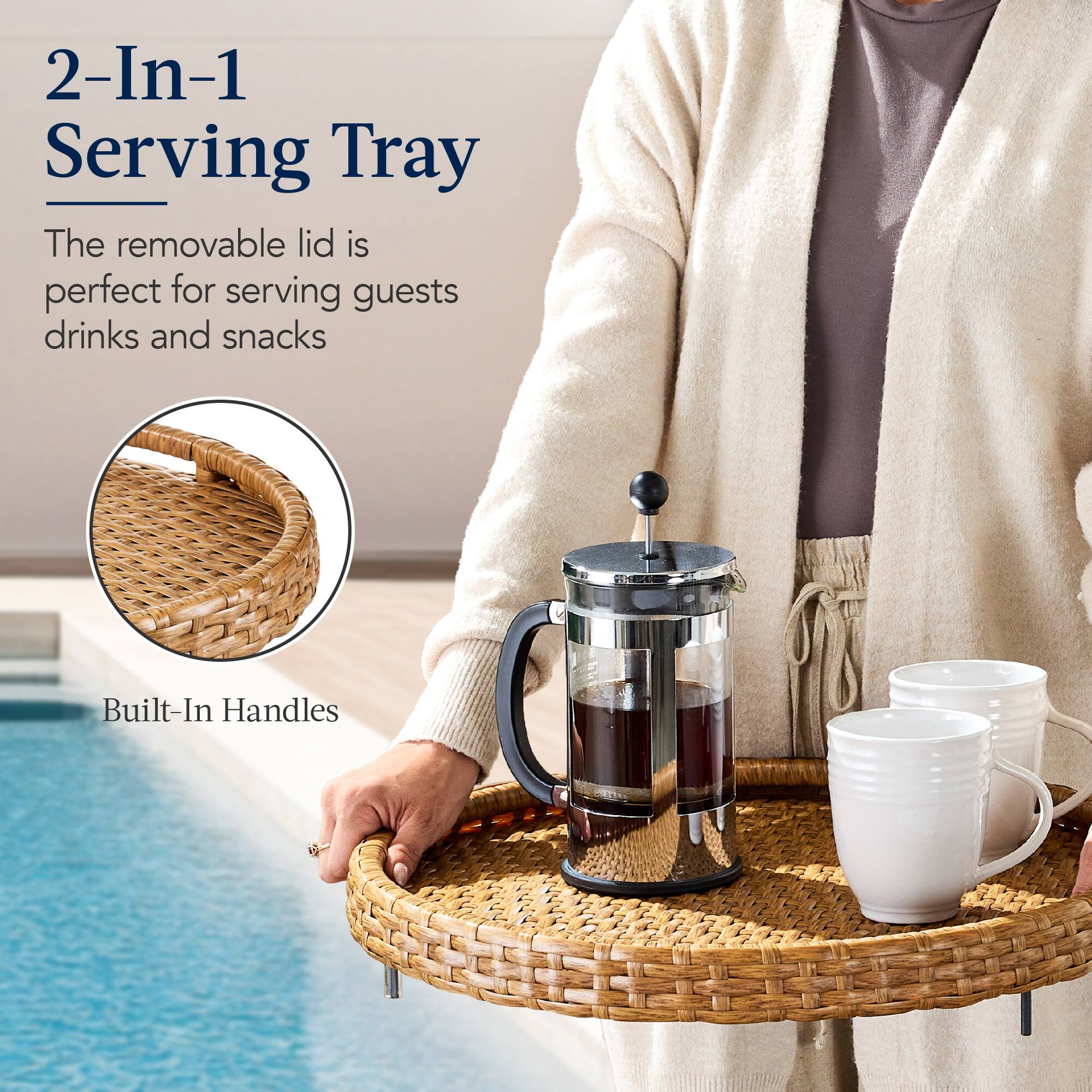 2-In-1 Serving Tray

The removable lid is perfect for serving guests drinks and snacks

Built-In Handles