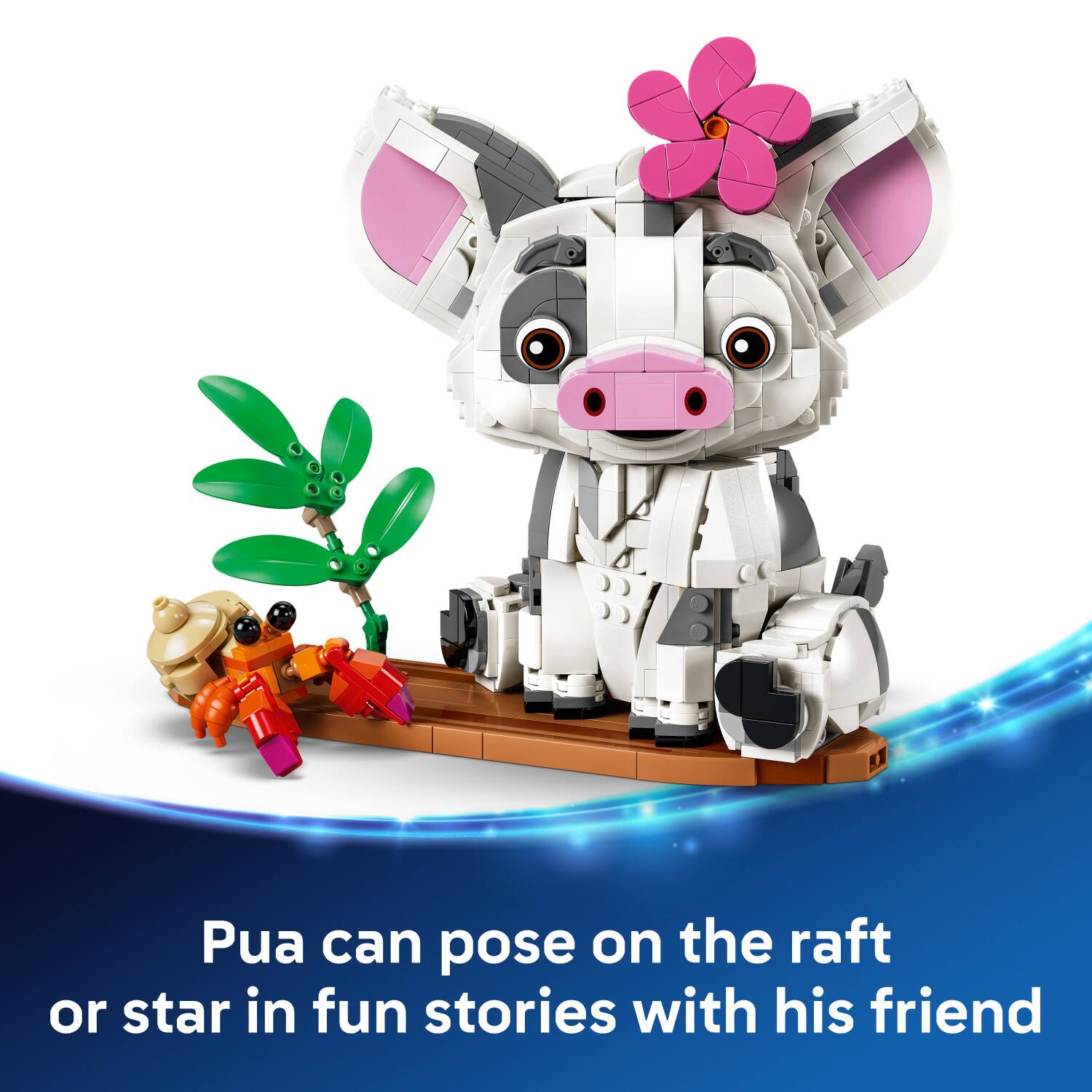 Pua can pose on the raft or star in fun stories with his friend