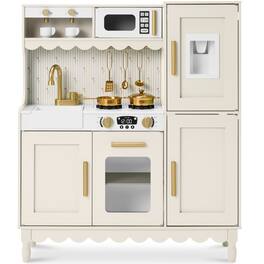 Best Choice Products - Wooden Cottage Kids Pretend Play Kitchen with 11 Accessories, Espresso Machine - Cream