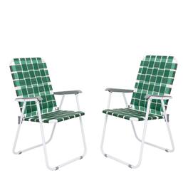 Winado - 2PCS 37in Portable Folding Beach Chairs, Patio Lawn Webbed Strap Camping Chairs for Indoor/Outdoor Yard Garden Beach - Dark Green Stripe