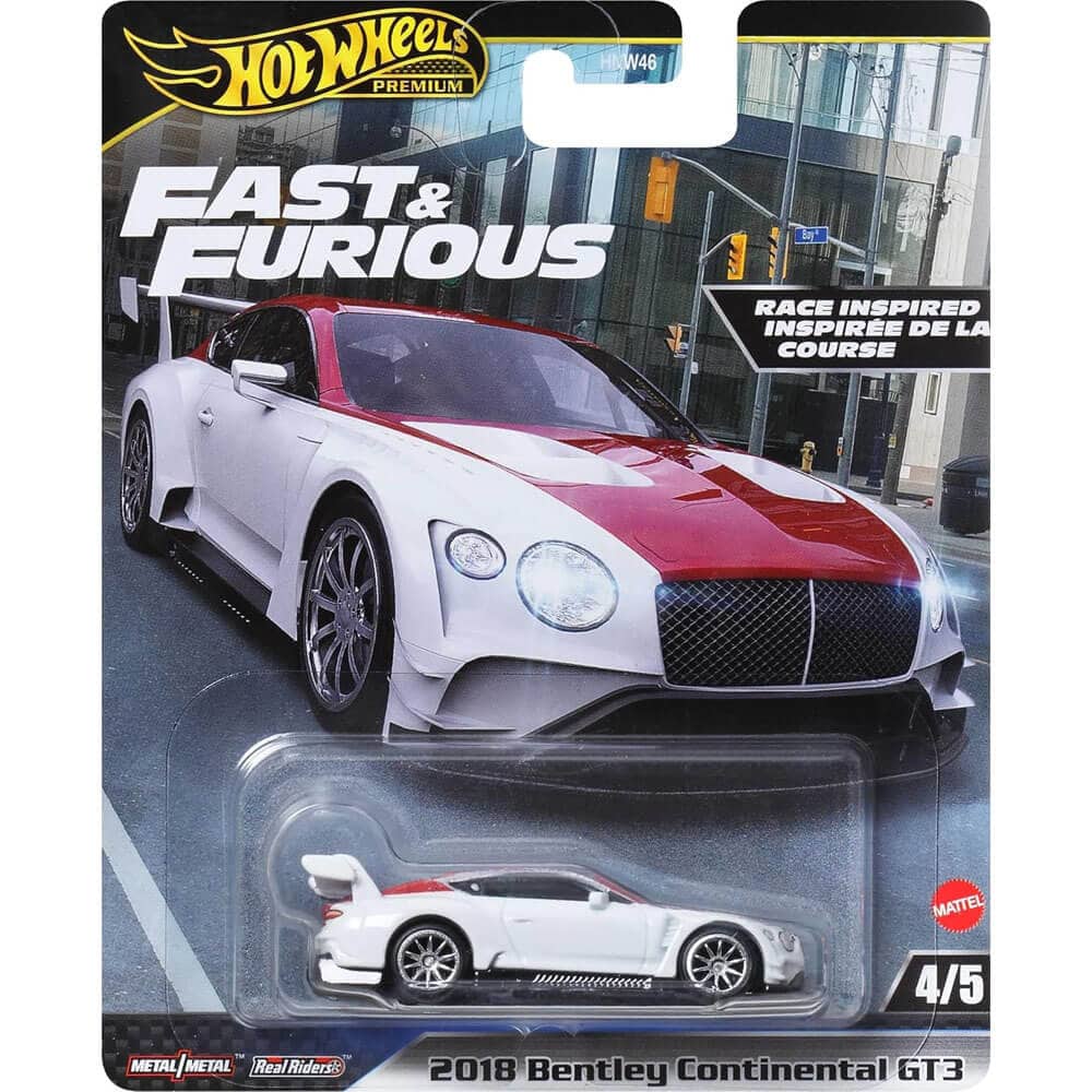 Hot Wheels Premium  
FAST & FURIOUS  
RACE INSPIRED  
INSPIRÉE DE LA COURSE  
MATTEL  
4/5  
METAL | METAL  
Real Riders  
2018 Bentley Continental GT3