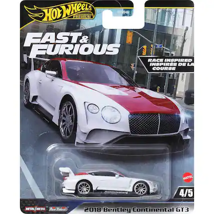 Hot Wheels Premium
FAST & FURIOUS
RACE INSPIRED
INSPIRÉE DE LA COURSE
MATTEL
4/5
METAL | METAL
Real Riders
2018 Bentley Continental GT3