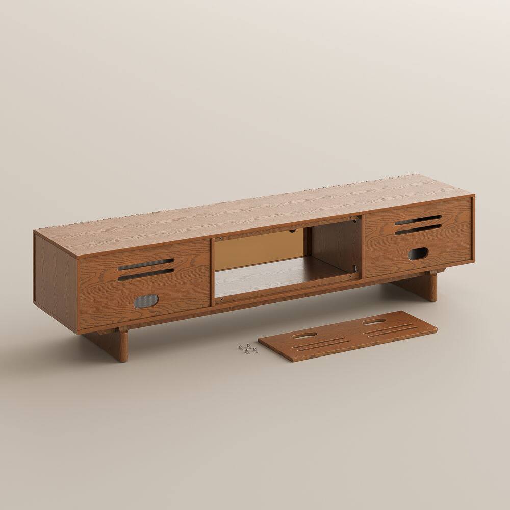 Alt View 2. POVISON - 95" Mid-Century Modern TV Stand with storage - Walnut Color.