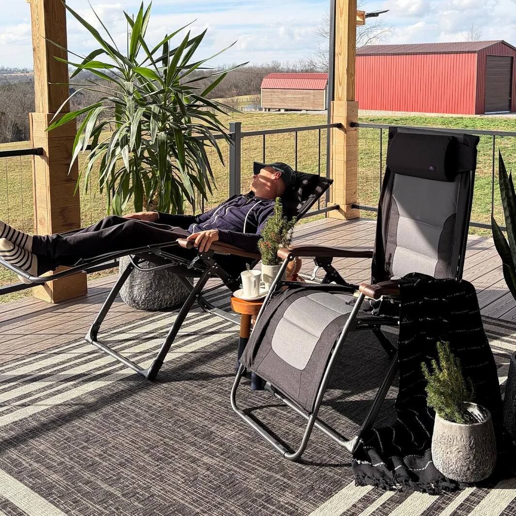 Alt View 1. PURPLE LEAF - Widened Outdoor Chaise Lounge Patio Zero Gravity Recliner Folding Chair with Quilted Seat Adjustable Headrest for Lawn - Black & Grey.